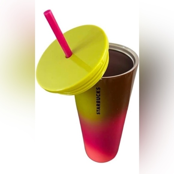 Starbucks 2022 /NWT/Yellow Pink and Coral Stainless Steel Insulated 24oz Venti - Picture 3 of 10